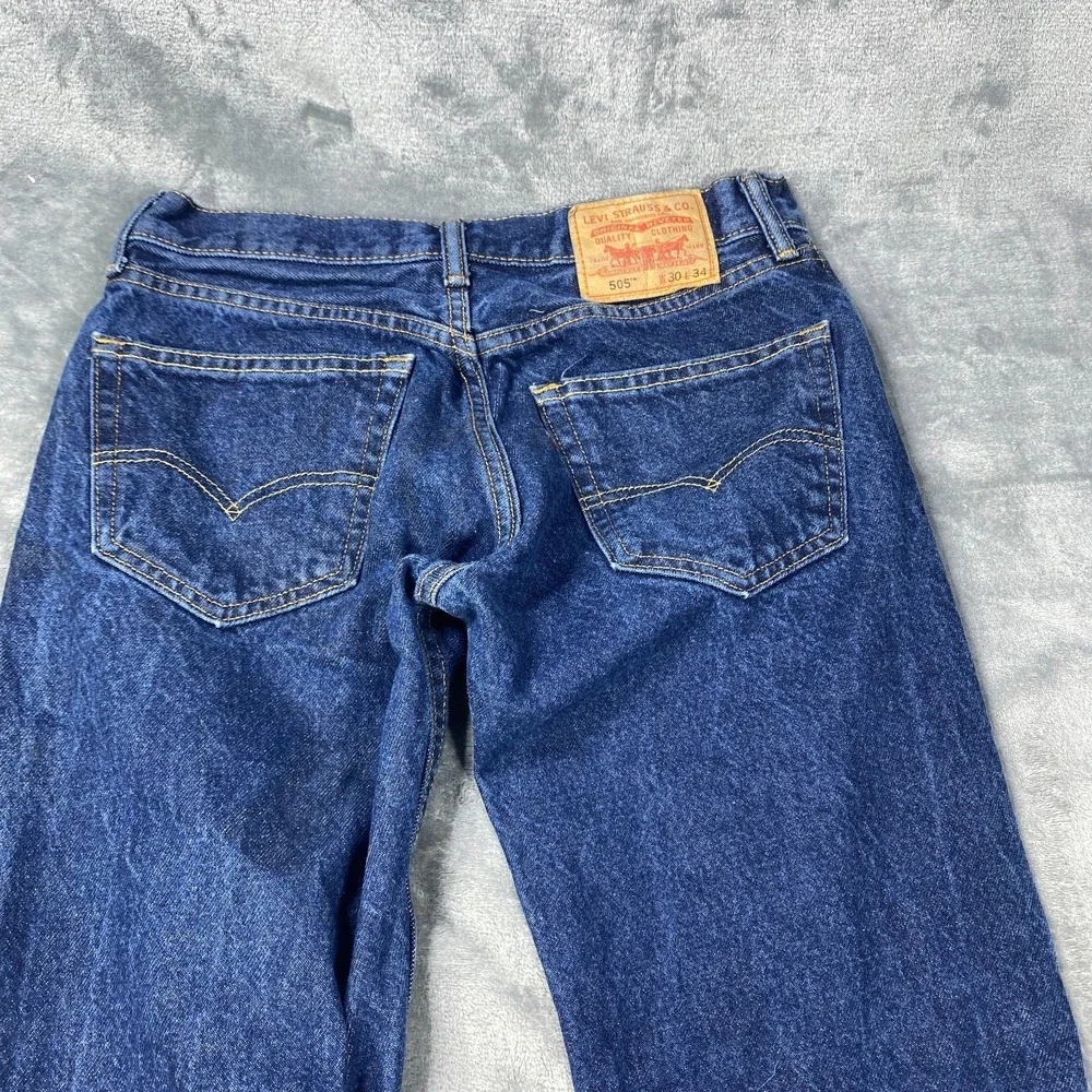 Levis 505 Jeans Mens Fits 30x32 Blue Cotton Denim Straight Leg Chore Stone Wash